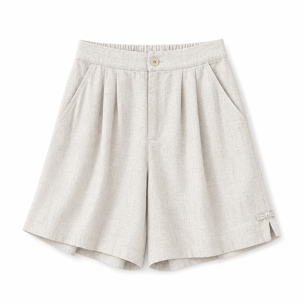 Short de mujer de tiro alto con cierre de botón, pliegues y bolsillos laterales-Shorts for women-Casaluzia