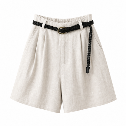 Short de mujer de tiro alto con pliegues, trabillas y bolsillos laterales-Shorts for women-Casaluzia