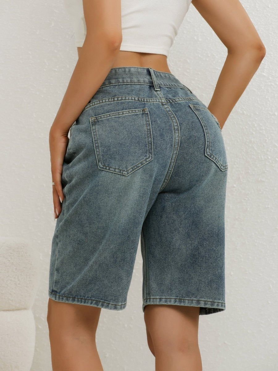 Shorts Bermuda de Mezclilla de Tiro Alto para Mujer-Shorts for women-Casaluzia