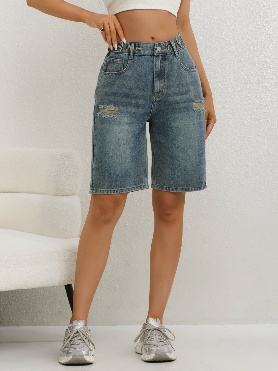 Shorts Bermuda de Mezclilla de Tiro Alto para Mujer-Shorts for women-Casaluzia
