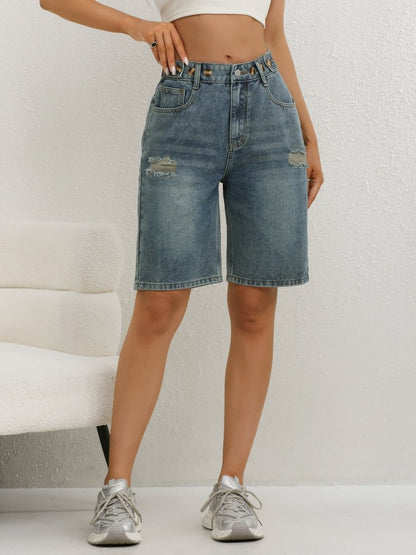 Shorts Bermuda de Mezclilla de Tiro Alto para Mujer-Shorts for women-Casaluzia
