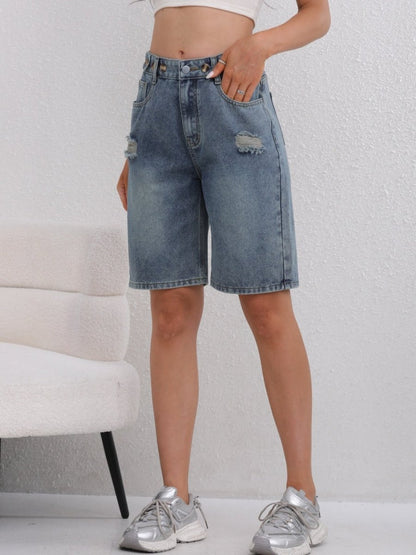 Shorts Bermuda de Mezclilla de Tiro Alto para Mujer-Shorts for women-Casaluzia