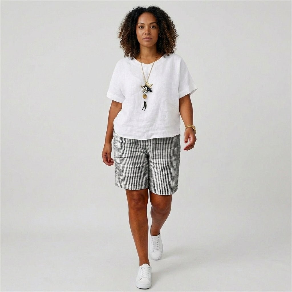 Shorts de rayas de corte relajado para mujer-Shorts for women-Casaluzia