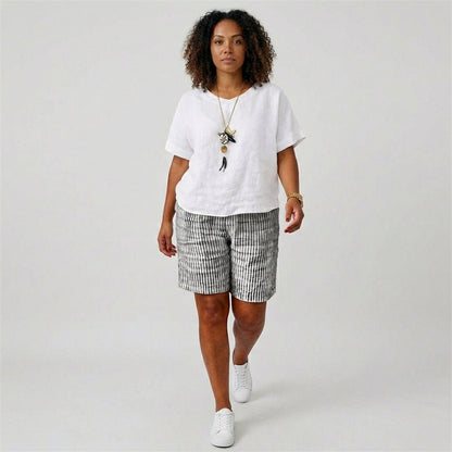 Shorts de rayas de corte relajado para mujer-Shorts for women-Casaluzia