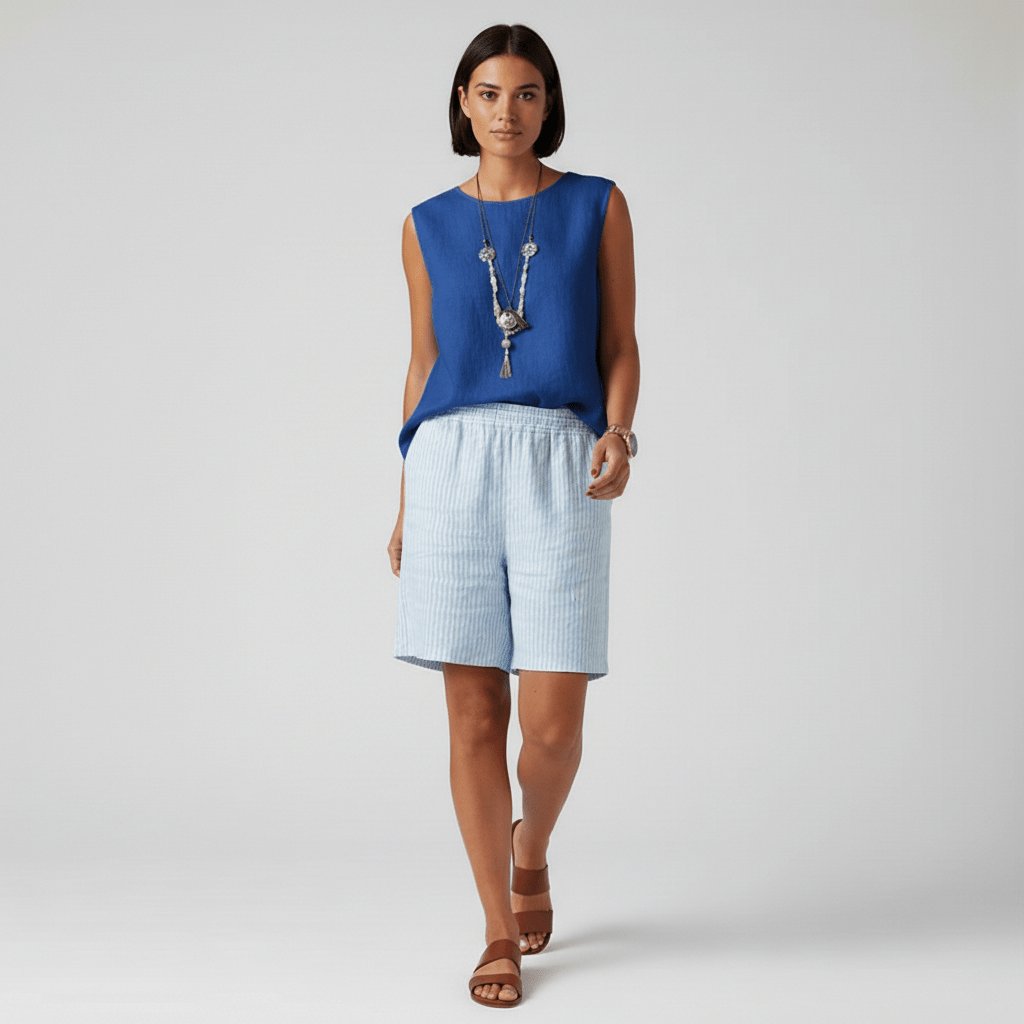 Shorts de rayas de corte relajado para mujer-Shorts for women-Casaluzia