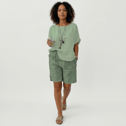 Shorts de rayas de corte relajado para mujer-Shorts for women-Casaluzia