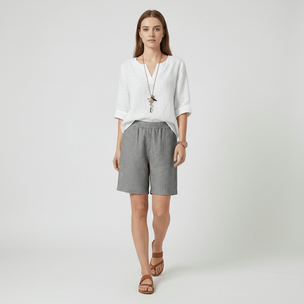 Shorts de rayas de corte relajado para mujer-Shorts for women-Casaluzia