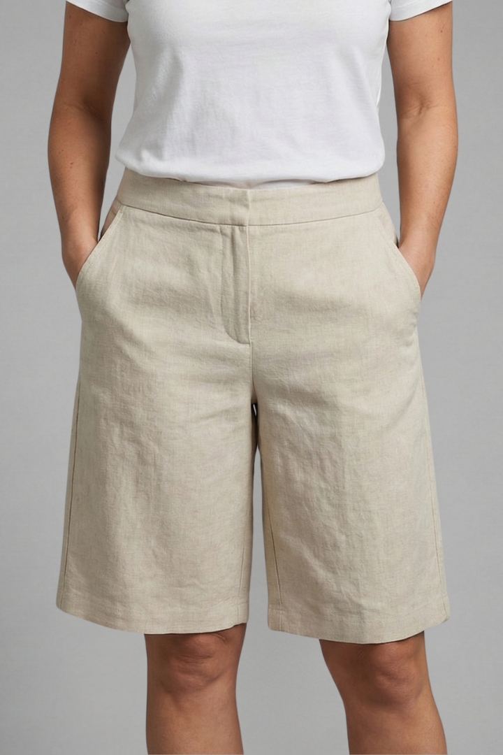 Shorts de tiro alto hasta la rodilla para mujer con bolsillos inclinados-Shorts for women-Casaluzia