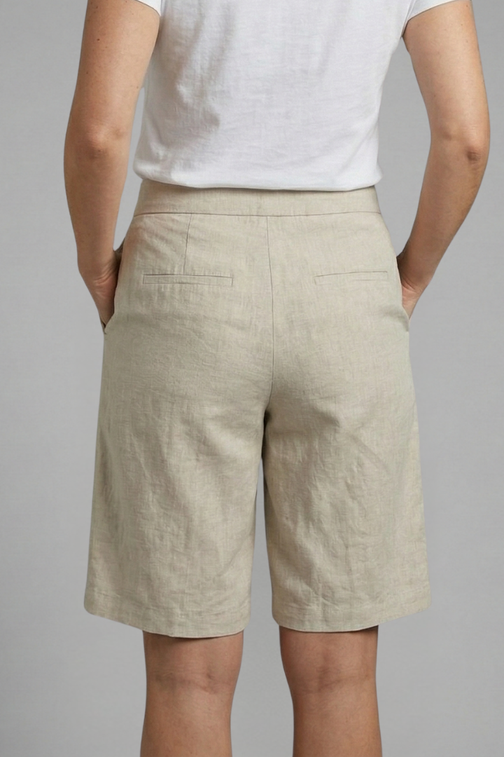Shorts de tiro alto hasta la rodilla para mujer con bolsillos inclinados-Shorts for women-Casaluzia