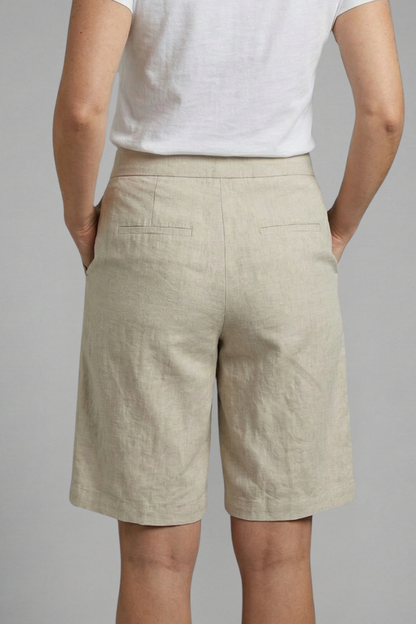 Shorts de tiro alto hasta la rodilla para mujer con bolsillos inclinados-Shorts for women-Casaluzia