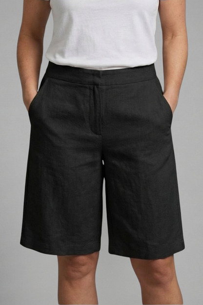 Shorts de tiro alto hasta la rodilla para mujer con bolsillos inclinados-Shorts for women-Casaluzia