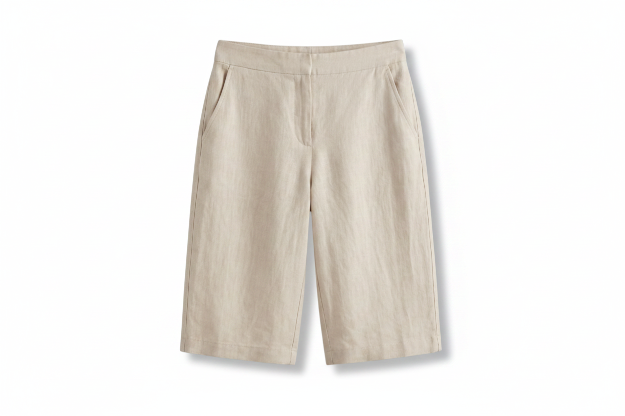 Shorts de tiro alto hasta la rodilla para mujer con bolsillos inclinados-Shorts for women-Casaluzia