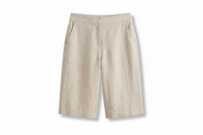 Shorts de tiro alto hasta la rodilla para mujer con bolsillos inclinados-Shorts for women-Casaluzia