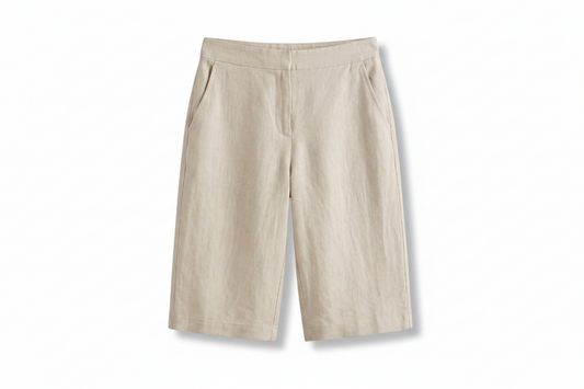 Shorts de tiro alto hasta la rodilla para mujer con bolsillos inclinados-Shorts for women-Casaluzia