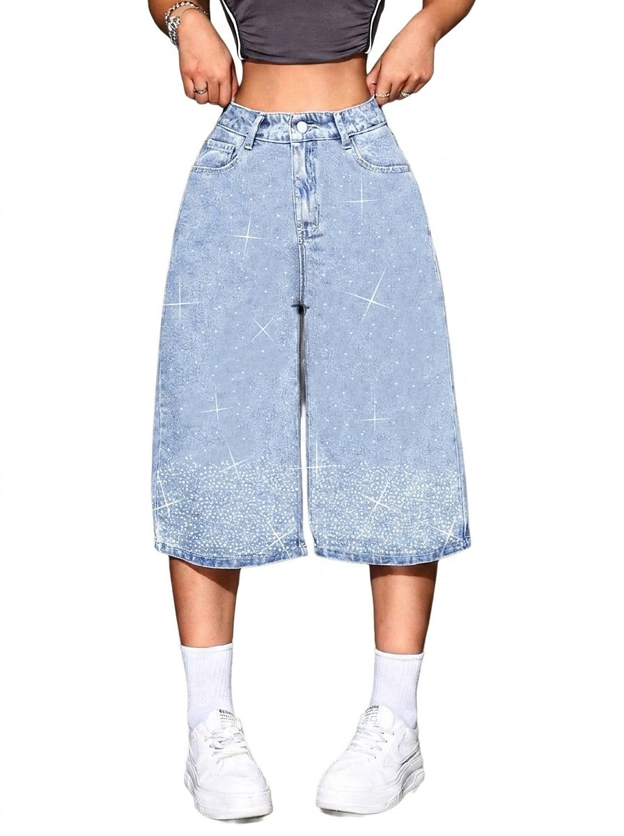 Shorts tipo bermuda de tiro alto con pedrería para mujer-Shorts for women-Casaluzia