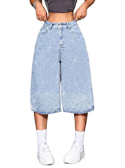 Shorts tipo bermuda de tiro alto con pedrería para mujer-Shorts for women-Casaluzia