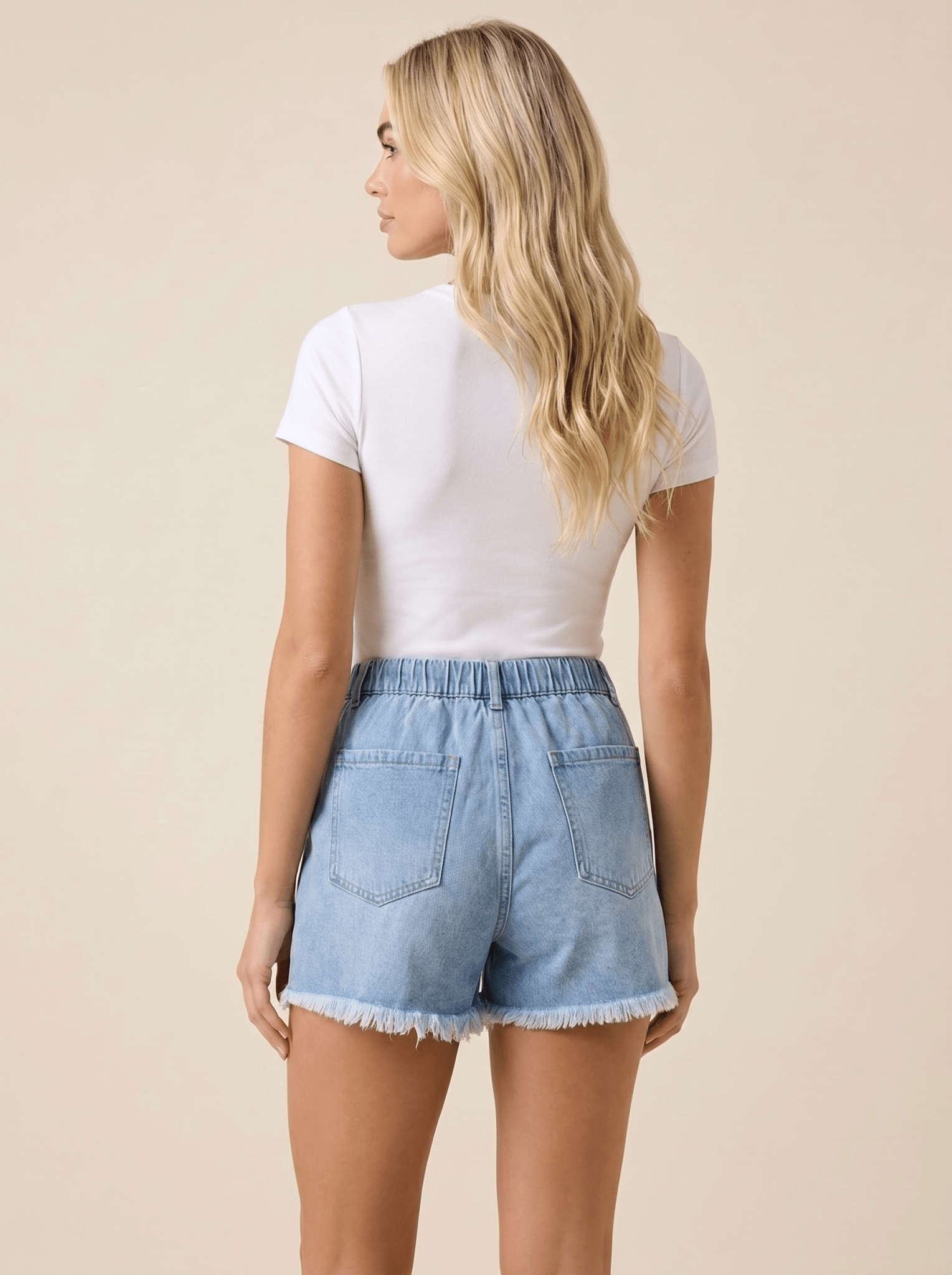 Shorts vaqueros deshilachados con cintura elástica y cordón para mujer-Shorts for women-Casaluzia