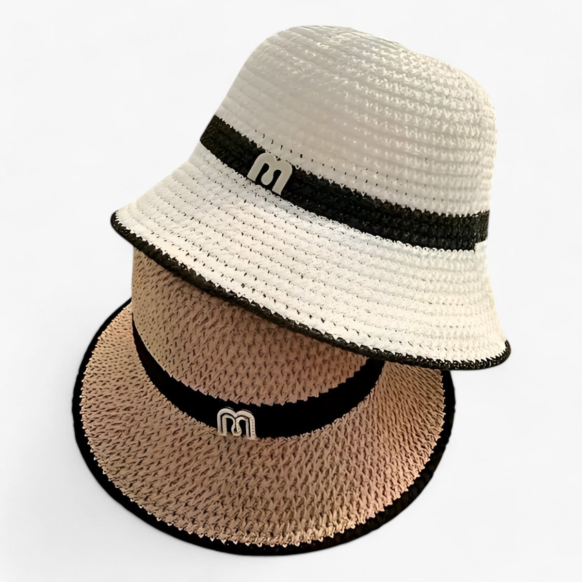 Sombrero de paja trenzada para mujer con banda de logotipo-Accessories for Women-Casaluzia