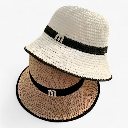 Sombrero de paja trenzada para mujer con banda de logotipo-Accessories for Women-Casaluzia