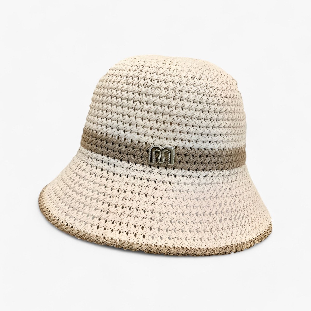 Sombrero de paja trenzada para mujer con banda de logotipo-Accessories for Women-Casaluzia