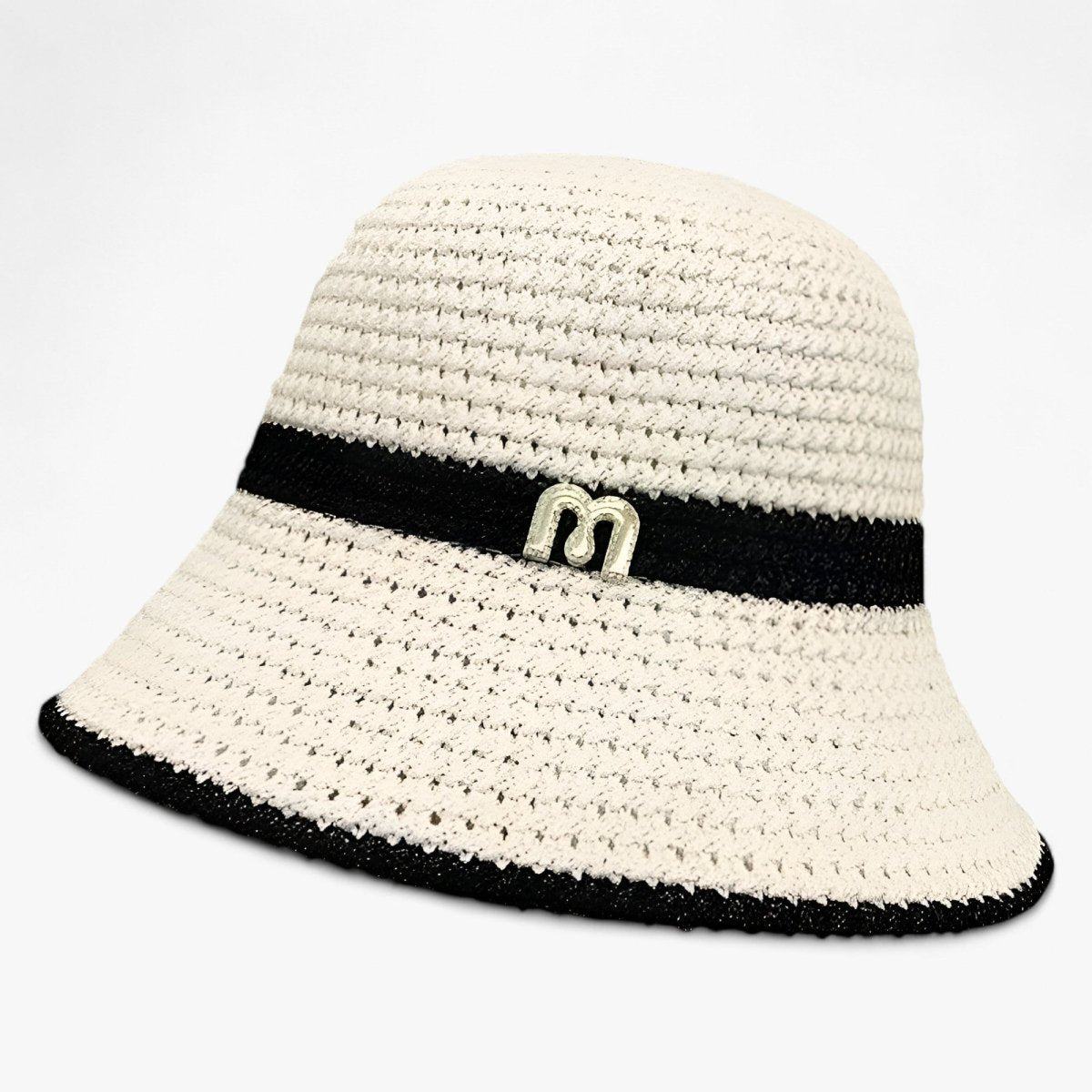 Sombrero de paja trenzada para mujer con banda de logotipo-Accessories for Women-Casaluzia