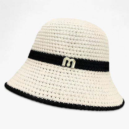 Sombrero de paja trenzada para mujer con banda de logotipo-Accessories for Women-Casaluzia