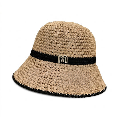 Sombrero de paja trenzada para mujer con banda de logotipo-Accessories for Women-Casaluzia