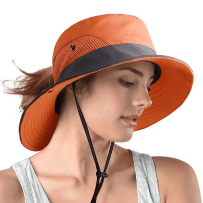 Sombrero de sol de ala ancha para mujer con abertura para coleta-Accessories for Women-Casaluzia