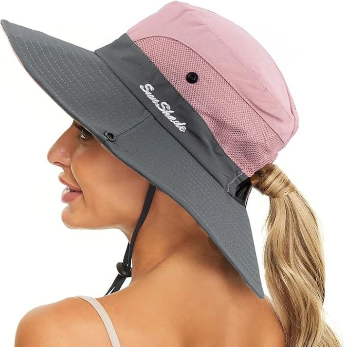 Sombrero de sol de ala ancha para mujer con abertura para coleta-Accessories for Women-Casaluzia