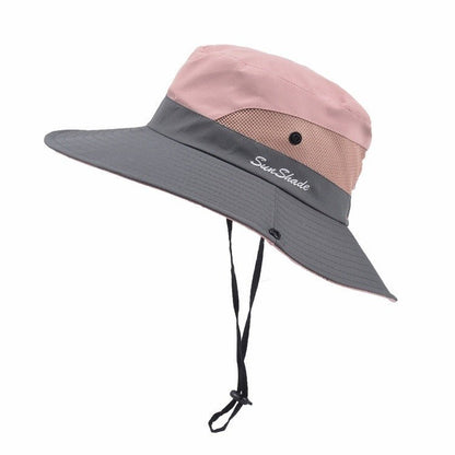 Sombrero de sol de ala ancha para mujer con abertura para coleta-Accessories for Women-Casaluzia
