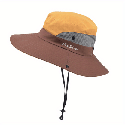 Sombrero de sol de ala ancha para mujer con abertura para coleta-Accessories for Women-Casaluzia