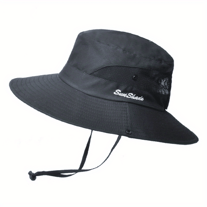 Sombrero de sol de ala ancha para mujer con abertura para coleta-Accessories for Women-Casaluzia