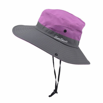 Sombrero de sol de ala ancha para mujer con abertura para coleta-Accessories for Women-Casaluzia