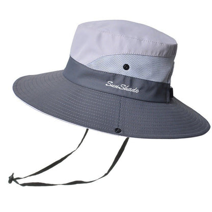 Sombrero de sol de ala ancha para mujer con abertura para coleta-Accessories for Women-Casaluzia