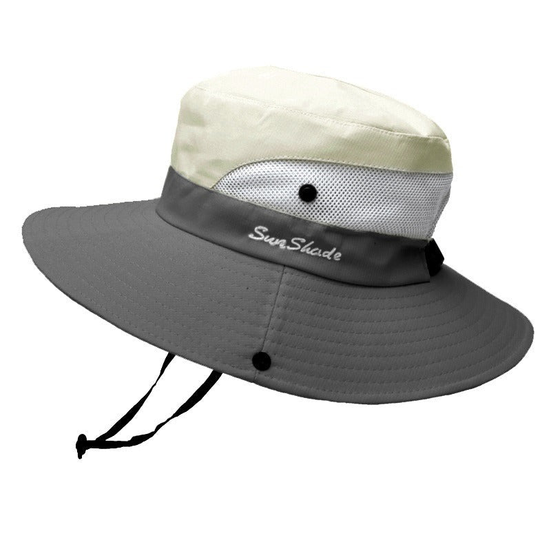Sombrero de sol de ala ancha para mujer con abertura para coleta-Accessories for Women-Casaluzia