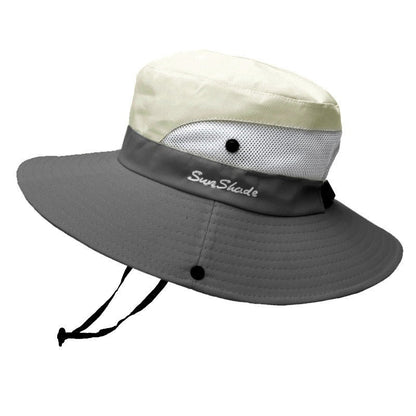 Sombrero de sol de ala ancha para mujer con abertura para coleta-Accessories for Women-Casaluzia