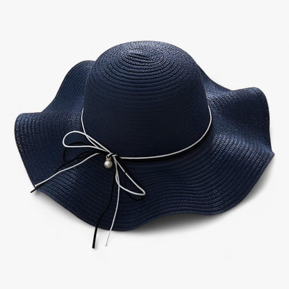 Sombrero de sol de ala ancha para mujer con lazo-Accessories for Women-Casaluzia