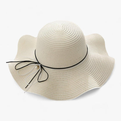 Sombrero de sol de ala ancha para mujer con lazo-Accessories for Women-Casaluzia
