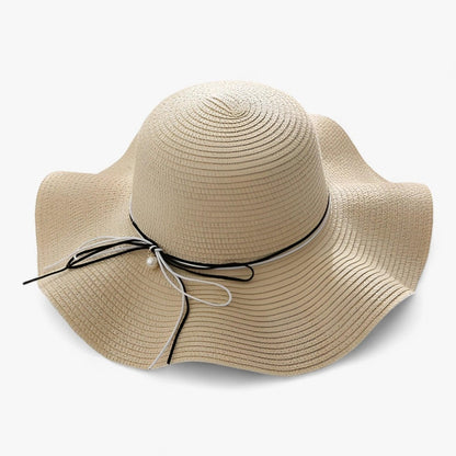 Sombrero de sol de ala ancha para mujer con lazo-Accessories for Women-Casaluzia