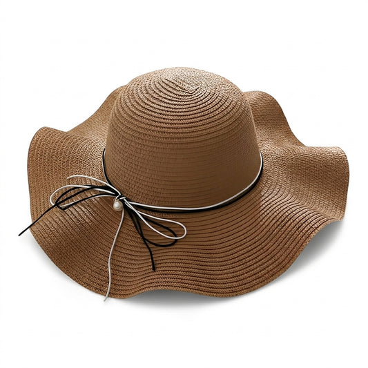 Sombrero de sol de ala ancha para mujer con lazo-Accessories for Women-Casaluzia