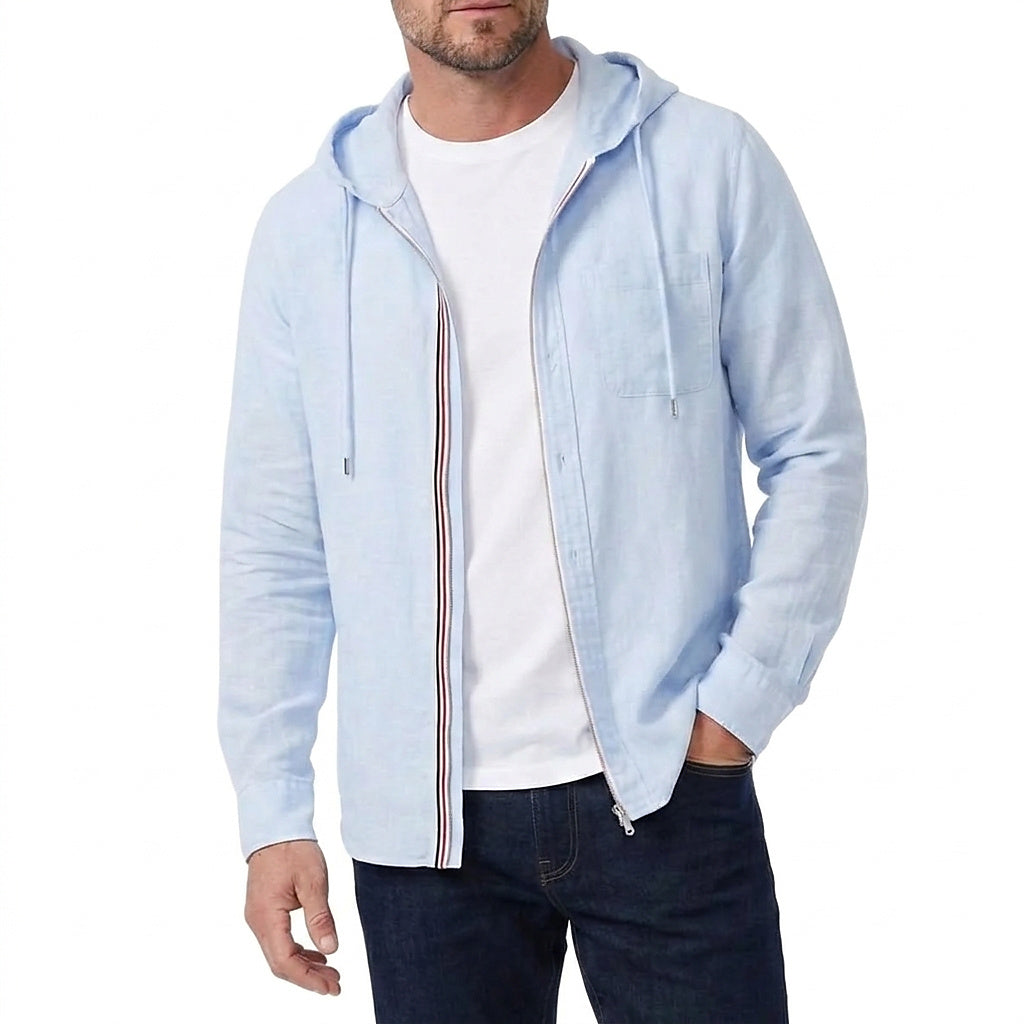 Sudadera con capucha y cremallera de lino para hombre-Jackets for men-Casaluzia