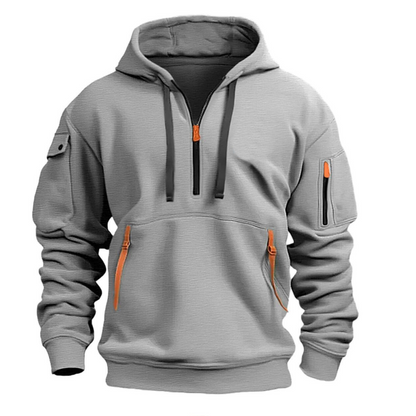 Sudadera con capucha y media cremallera para hombre con bolsillos utilitarios-Jackets for men-Casaluzia