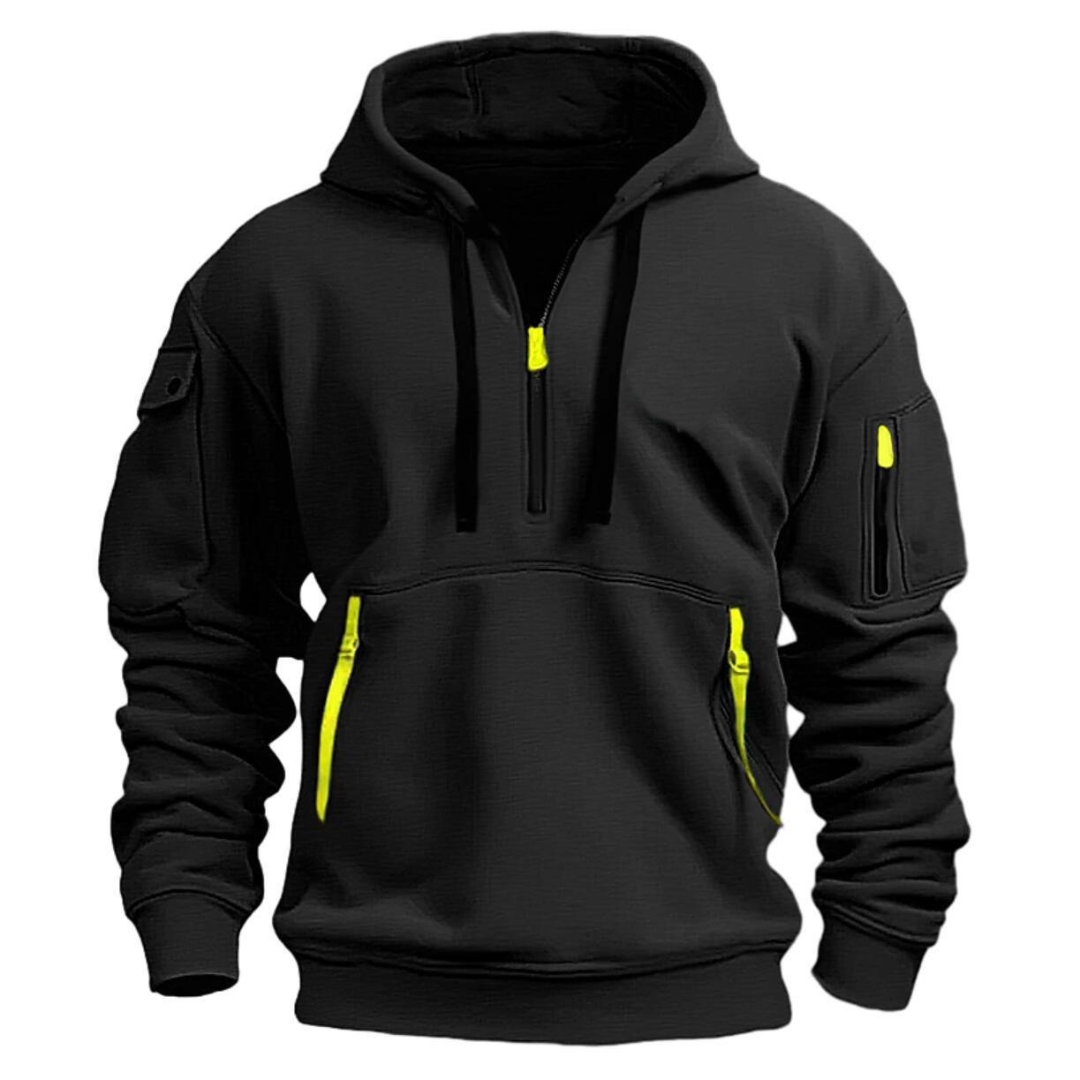 Sudadera con capucha y media cremallera para hombre con bolsillos utilitarios-Jackets for men-Casaluzia