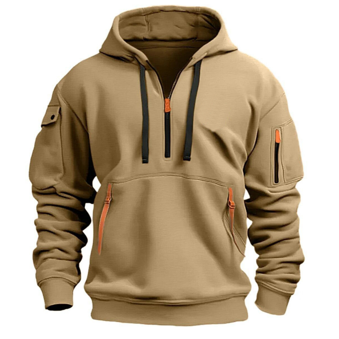 Sudadera con capucha y media cremallera para hombre con bolsillos utilitarios-Jackets for men-Casaluzia