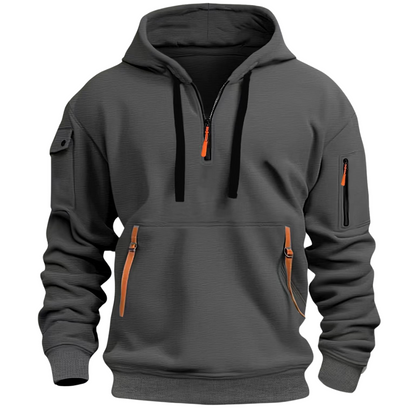 Sudadera con capucha y media cremallera para hombre con bolsillos utilitarios-Jackets for men-Casaluzia