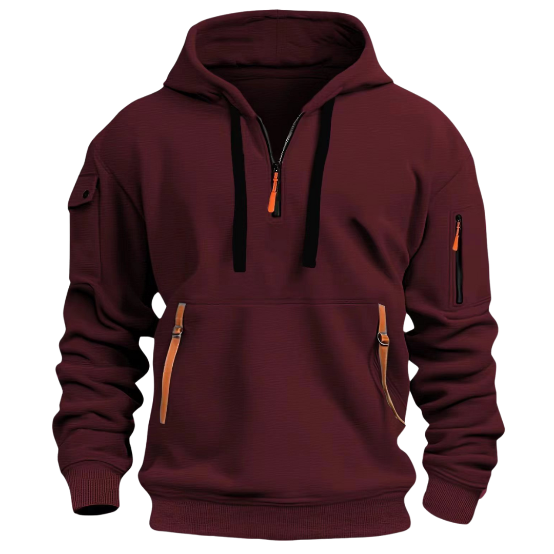 Sudadera con capucha y media cremallera para hombre con bolsillos utilitarios-Jackets for men-Casaluzia