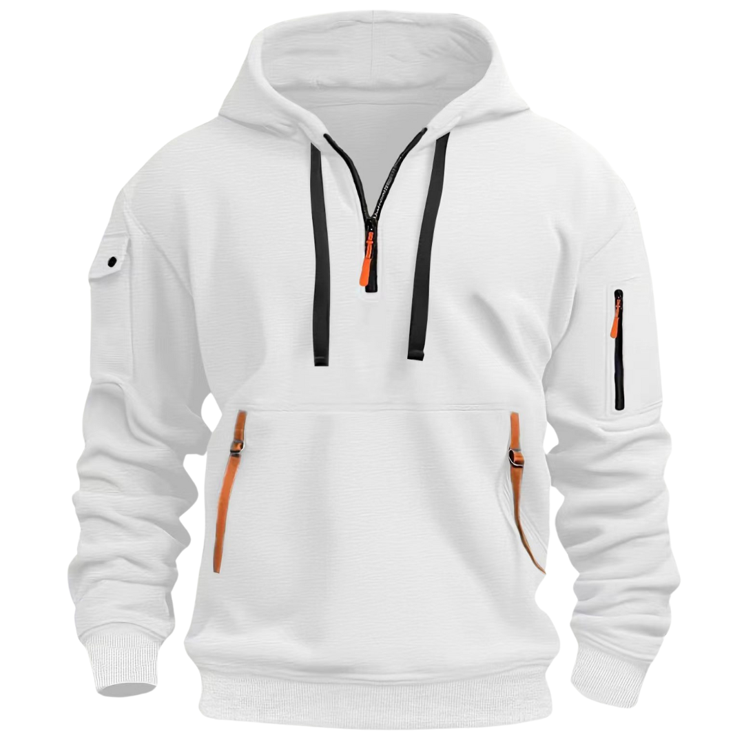 Sudadera con capucha y media cremallera para hombre con bolsillos utilitarios-Jackets for men-Casaluzia