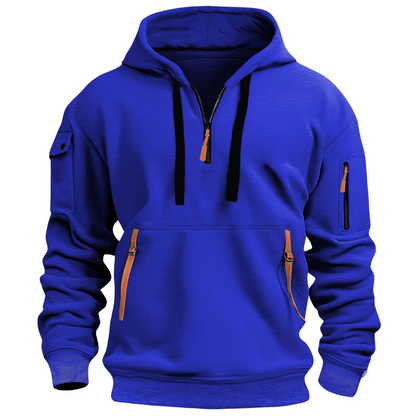 Sudadera con capucha y media cremallera para hombre con bolsillos utilitarios-Jackets for men-Casaluzia
