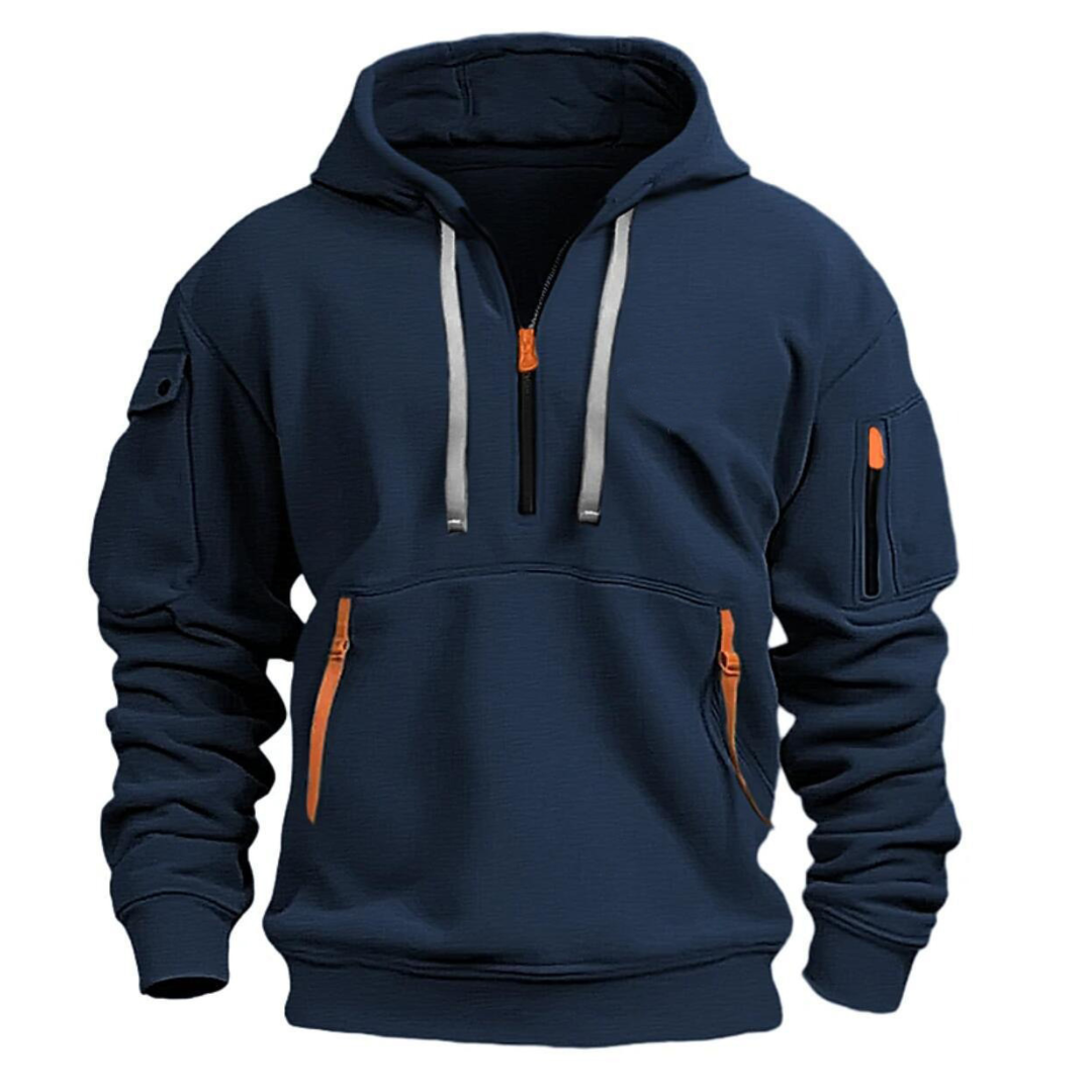 Sudadera con capucha y media cremallera para hombre con bolsillos utilitarios-Jackets for men-Casaluzia