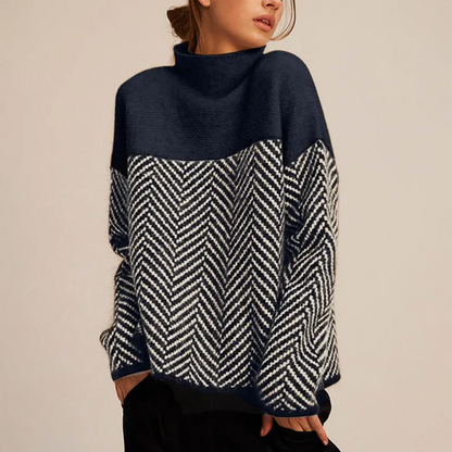 Suéter de cuello alto con patrón de chevrón para mujer-Sweaters for Women-Casaluzia